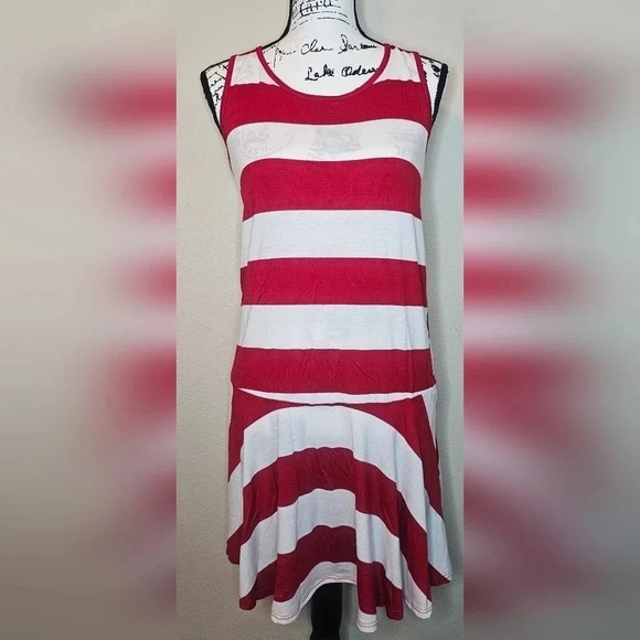 J Mode USA Women's Red & White Sleeveless Drop Waist A-Line Dress Sz Medium NWT - Picture 2 of 11